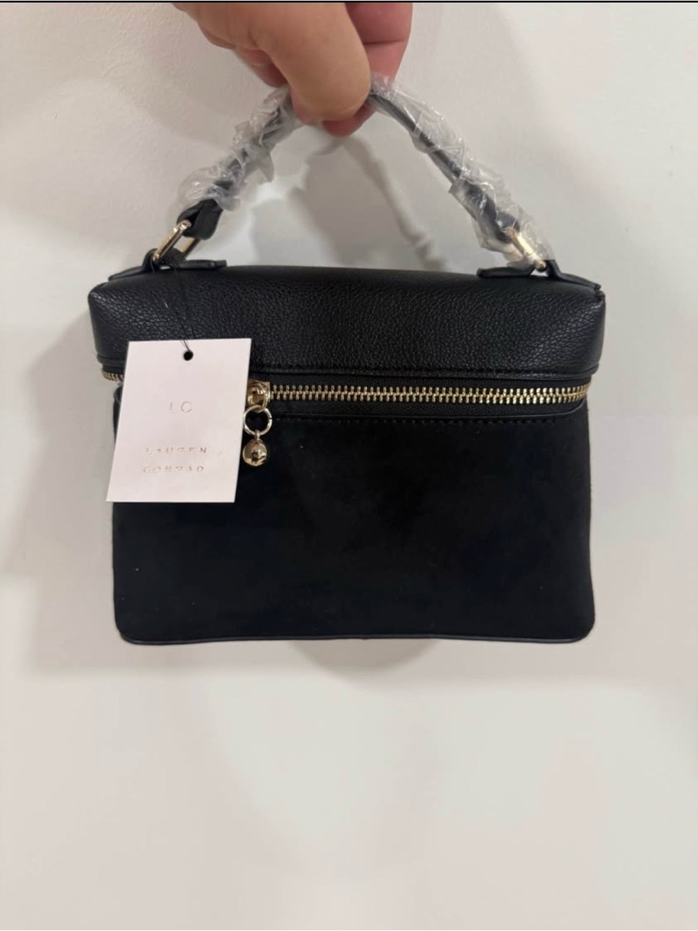LC Lauren Conrad Black Top-Handle Satchel with Gold Hardware